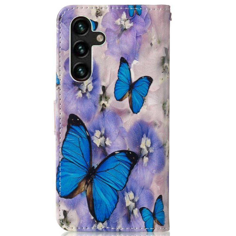 Leren Hoesje voor Samsung Galaxy A13 5G Bescherming Blauwe Vlinders En Bloemen