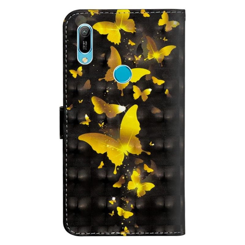 Flip Case voor Huawei Y6 2019 Gouden Vlinders