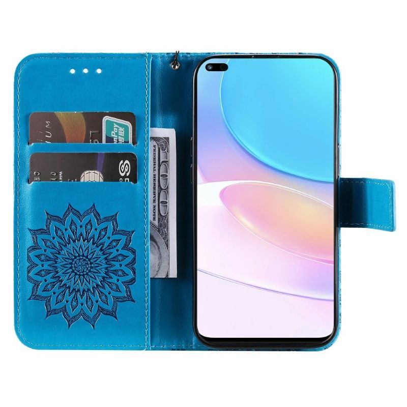 Flip Case voor Honor 50 Lite / Huawei Nova 8i Met Ketting Zonnebloem
