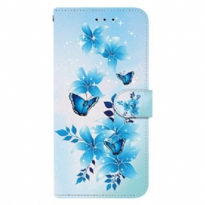 Flip Case Leren Xiaomi Redmi Note 15 Pro 5g Blauwe Vlinders
