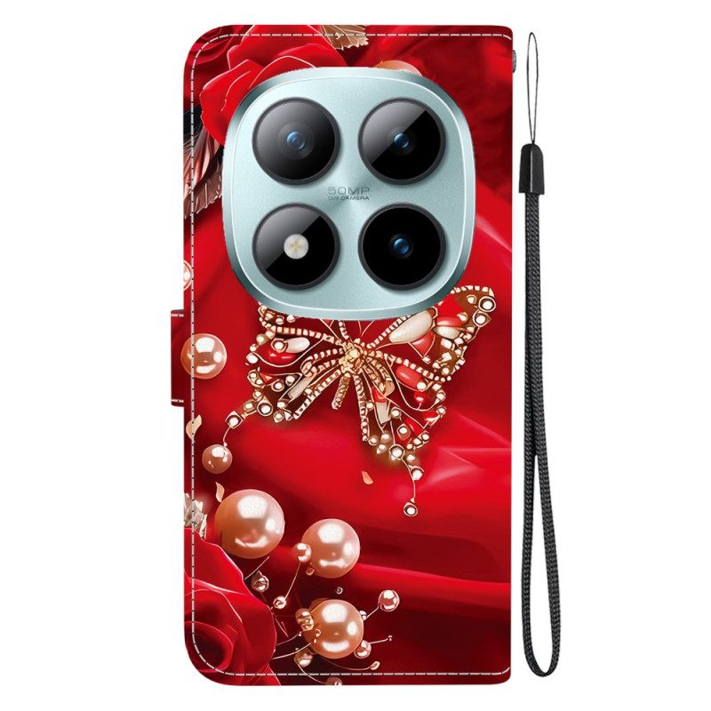 Flip Case Leren Xiaomi Redmi Note 15 Pro 5g Parelroze Vlinder