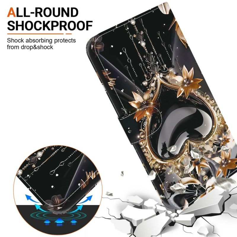 Flip Case Leren Xiaomi Redmi Note 15 Pro 5g Zwart En Goud Hart