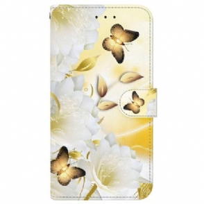 Folio-hoesje Xiaomi Redmi Note 15 Pro 5g Gouden Vlinders En Witte Bloemen