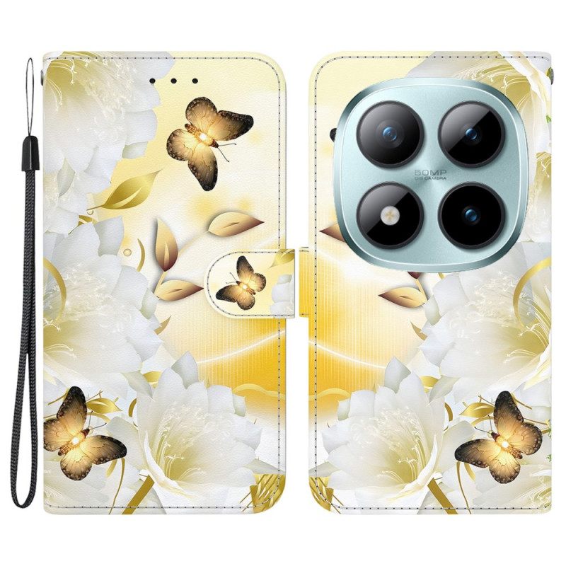 Folio-hoesje Xiaomi Redmi Note 15 Pro 5g Gouden Vlinders En Witte Bloemen