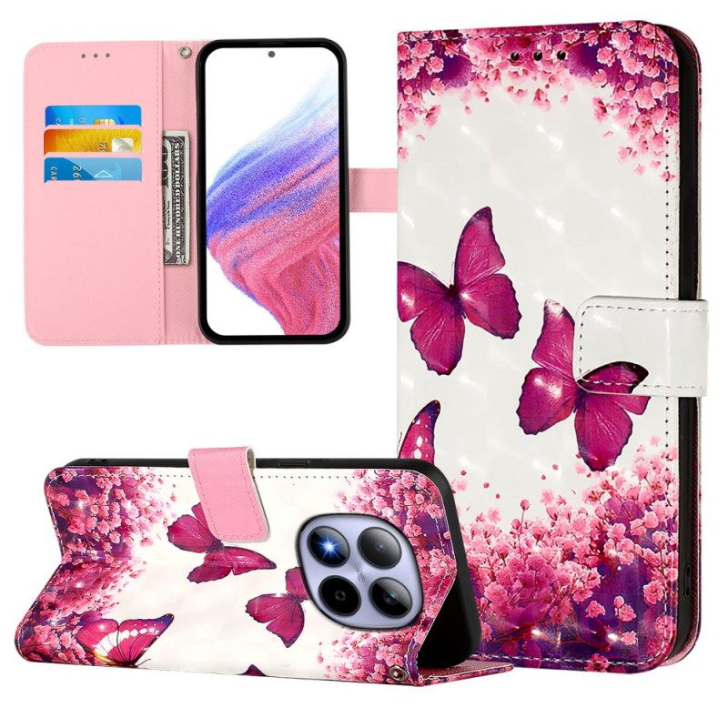 Folio-hoesje Xiaomi Redmi Note 15 Pro 5g Telefoonhoesje Roze Vlinders