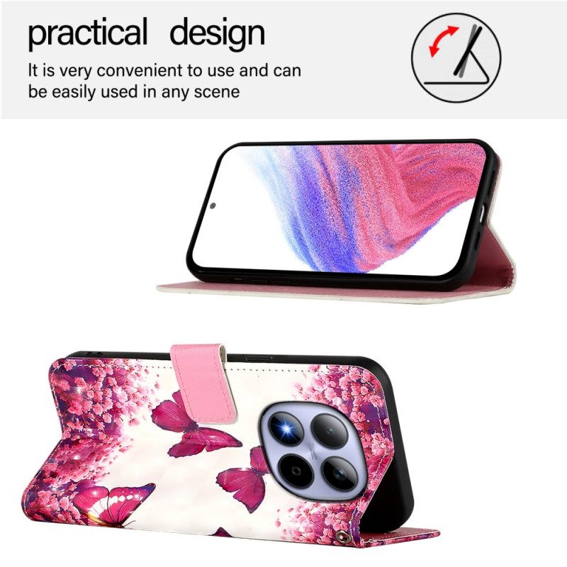 Folio-hoesje Xiaomi Redmi Note 15 Pro 5g Telefoonhoesje Roze Vlinders