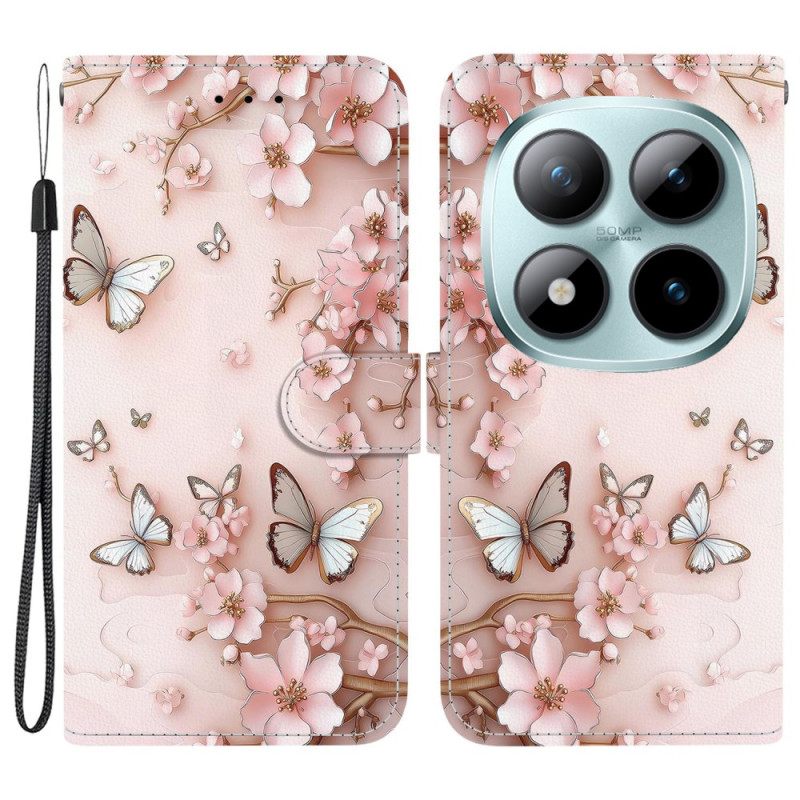 Folio-hoesje Xiaomi Redmi Note 15 Pro 5g Telefoonhoesje Roze Vlinders