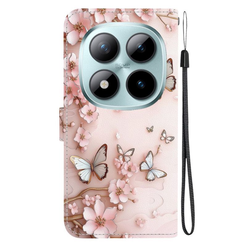 Folio-hoesje Xiaomi Redmi Note 15 Pro 5g Telefoonhoesje Roze Vlinders