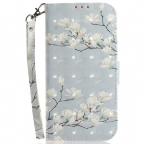 Folio-hoesje Xiaomi Redmi Note 15 Pro 5g Telefoonhoesje Witte Magnolia's Met Bandjes