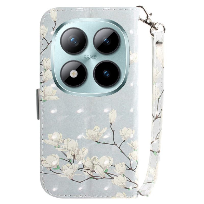 Folio-hoesje Xiaomi Redmi Note 15 Pro 5g Telefoonhoesje Witte Magnolia's Met Bandjes