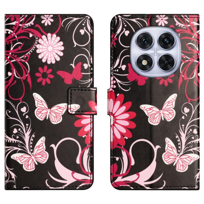 Folio-hoesje Xiaomi Redmi Note 15 Pro 5g Vlinders Op Een Zwarte Achtergrond