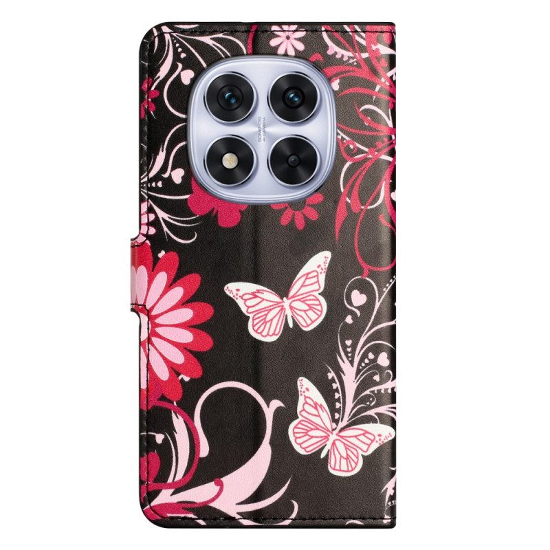 Folio-hoesje Xiaomi Redmi Note 15 Pro 5g Vlinders Op Een Zwarte Achtergrond