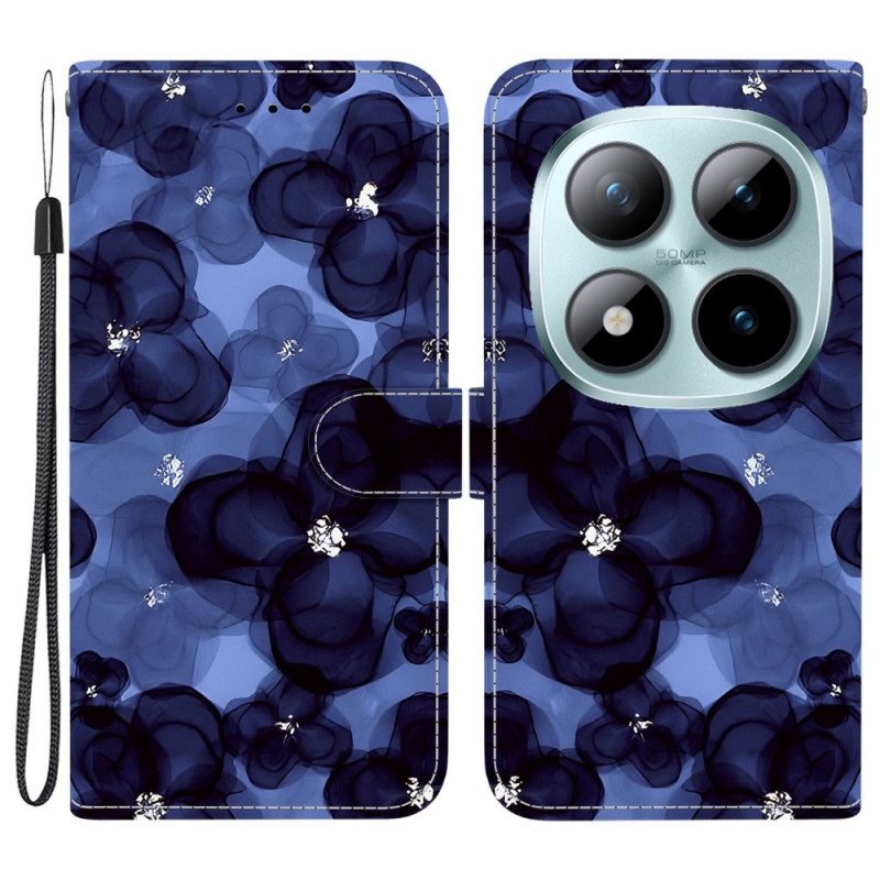 Leren Hoesje Voor Xiaomi Redmi Note 15 Pro 5g Blauwe Bloemen