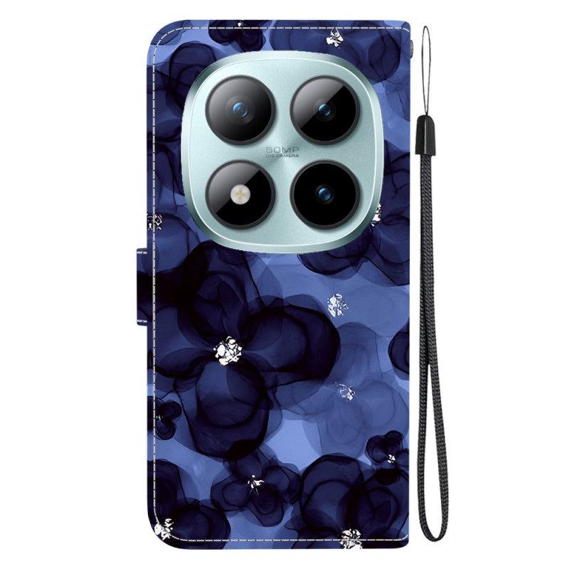 Leren Hoesje Voor Xiaomi Redmi Note 15 Pro 5g Blauwe Bloemen