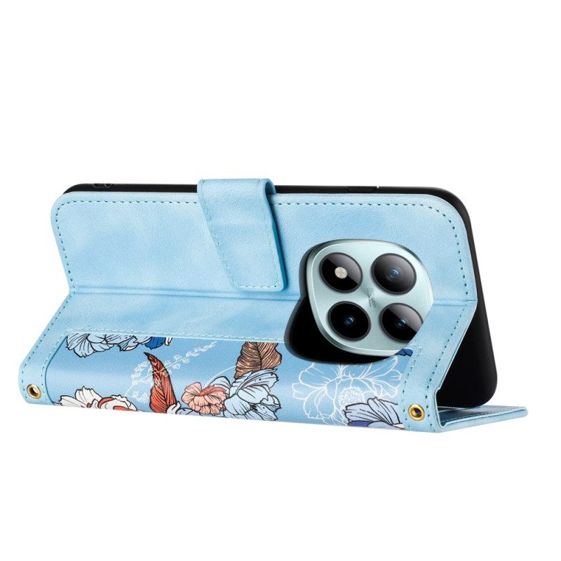 Leren Hoesje Voor Xiaomi Redmi Note 15 Pro 5g Bloemenpatroon Met Bandje