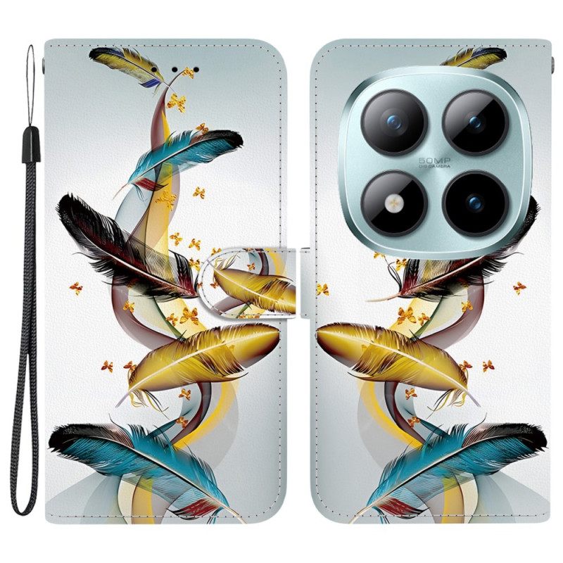 Leren Hoesje Voor Xiaomi Redmi Note 15 Pro 5g Kleurrijke Veren