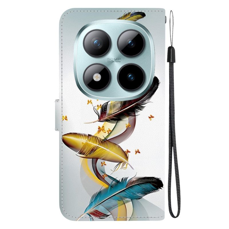 Leren Hoesje Voor Xiaomi Redmi Note 15 Pro 5g Kleurrijke Veren