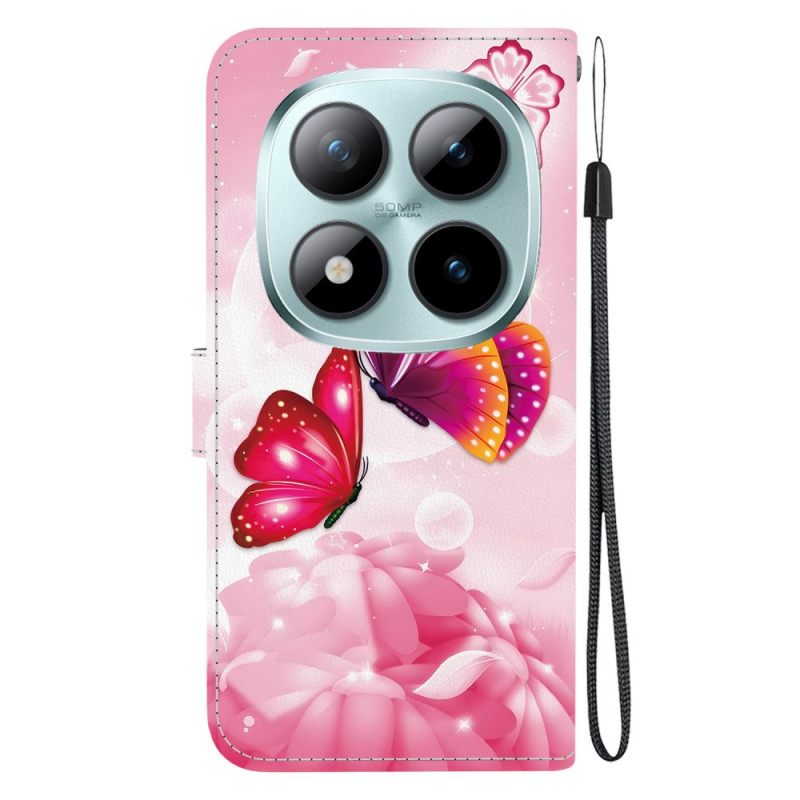 Leren Hoesje Voor Xiaomi Redmi Note 15 Pro 5g Roze Vlinders