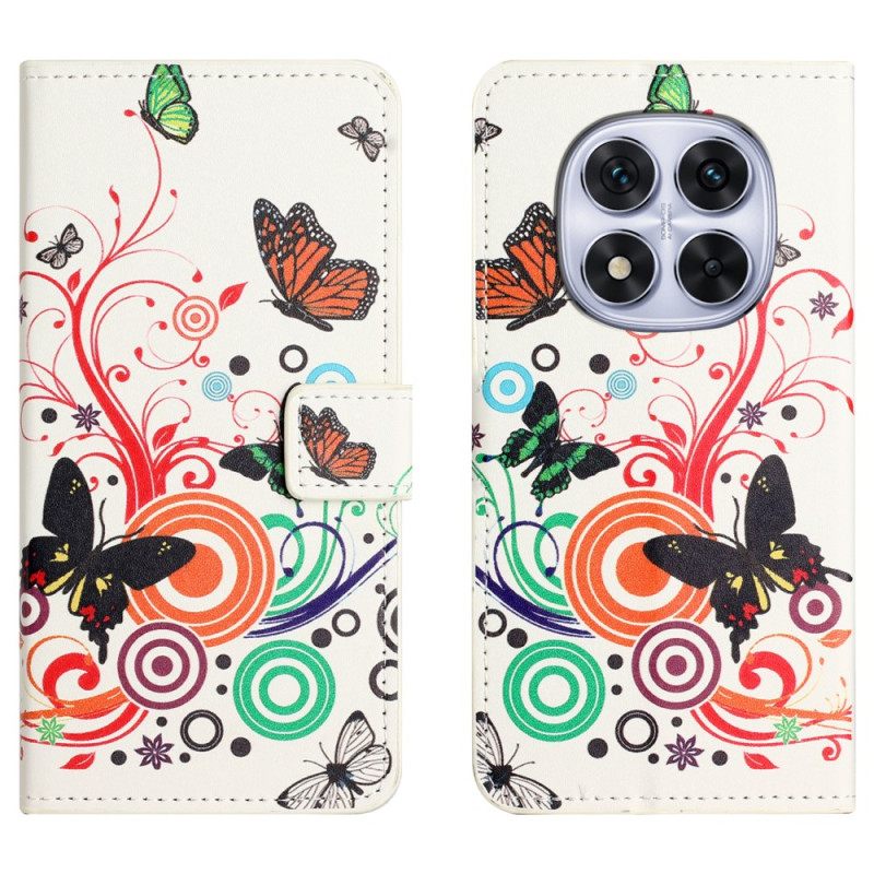 Leren Hoesje Voor Xiaomi Redmi Note 15 Pro 5g Vlinders Op Een Witte Achtergrond