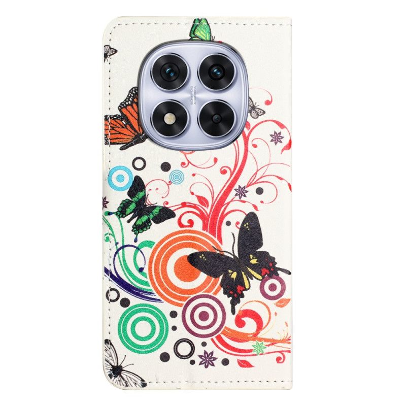 Leren Hoesje Voor Xiaomi Redmi Note 15 Pro 5g Vlinders Op Een Witte Achtergrond