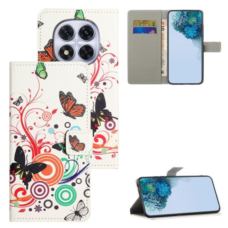 Leren Hoesje Voor Xiaomi Redmi Note 15 Pro 5g Vlinders Op Een Witte Achtergrond