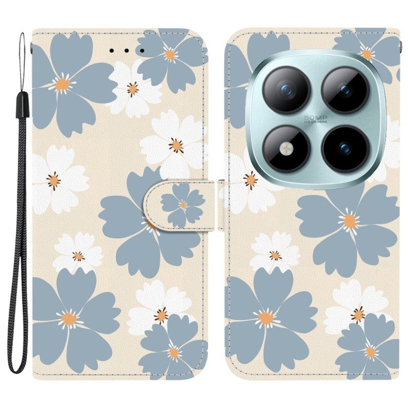 Leren Hoesje Xiaomi Redmi Note 15 Pro 5g Blauwe Madeliefjes