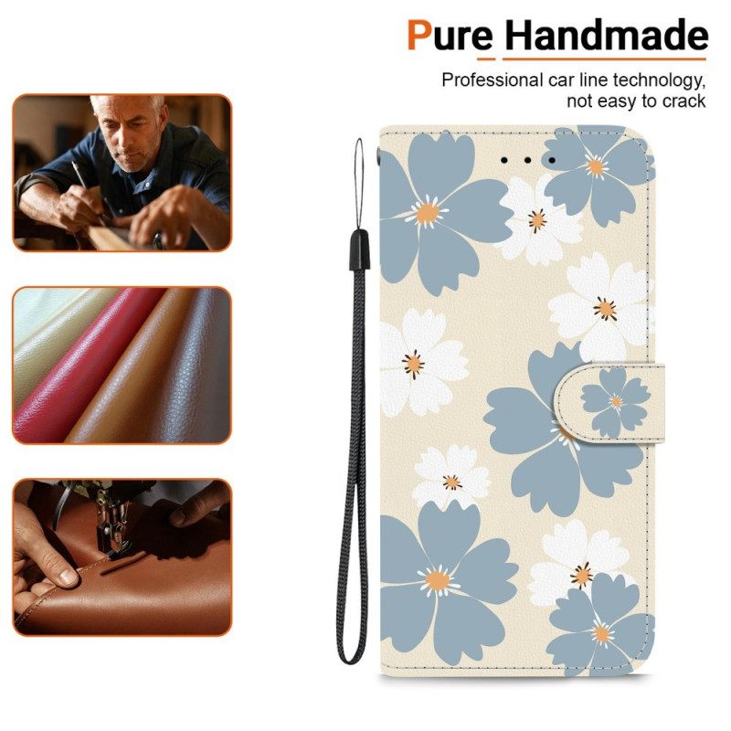 Leren Hoesje Xiaomi Redmi Note 15 Pro 5g Blauwe Madeliefjes