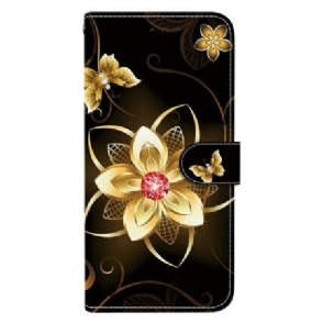 Leren Hoesje Xiaomi Redmi Note 15 Pro 5g Gouden Bloem Bescherming Hoesje