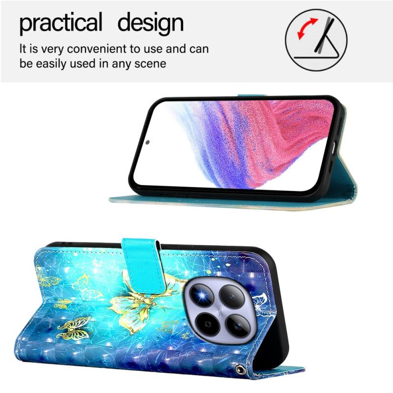 Leren Hoesje Xiaomi Redmi Note 15 Pro 5g Gouden Vlinders