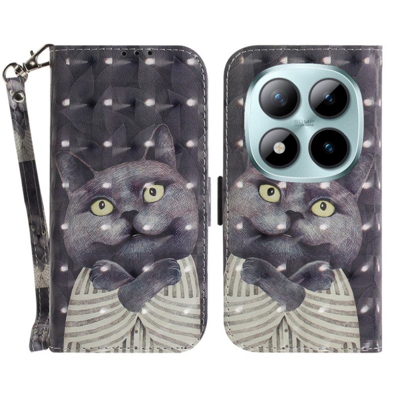 Leren Hoesje Xiaomi Redmi Note 15 Pro 5g Grijze Kat Met Bandjes Bescherming Hoesje