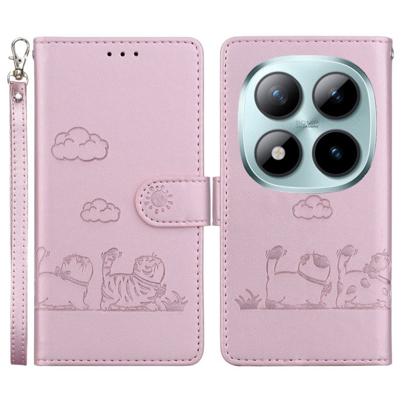 Leren Hoesje Xiaomi Redmi Note 15 Pro 5g Kattenscène Bescherming Hoesje