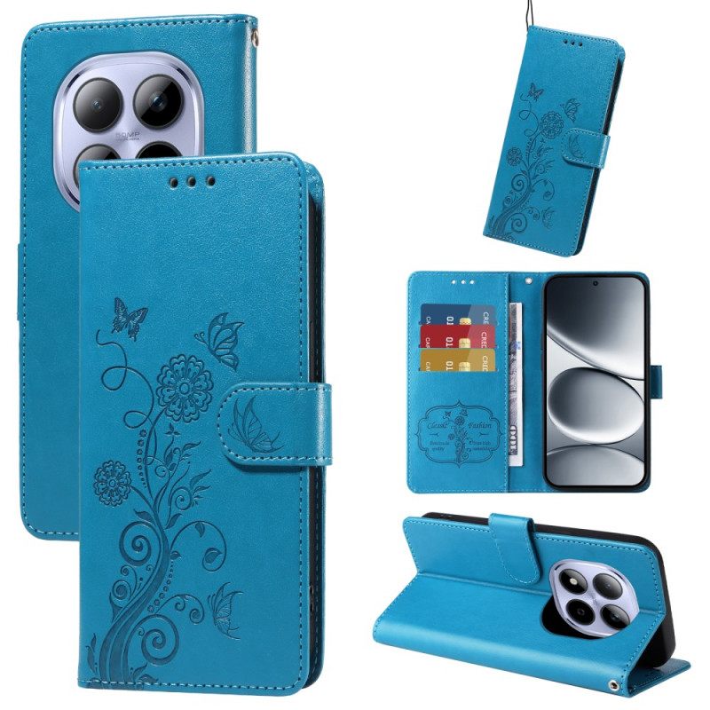 Leren Hoesje Xiaomi Redmi Note 15 Pro 5g Vlinders En Bloemen Bescherming Hoesje