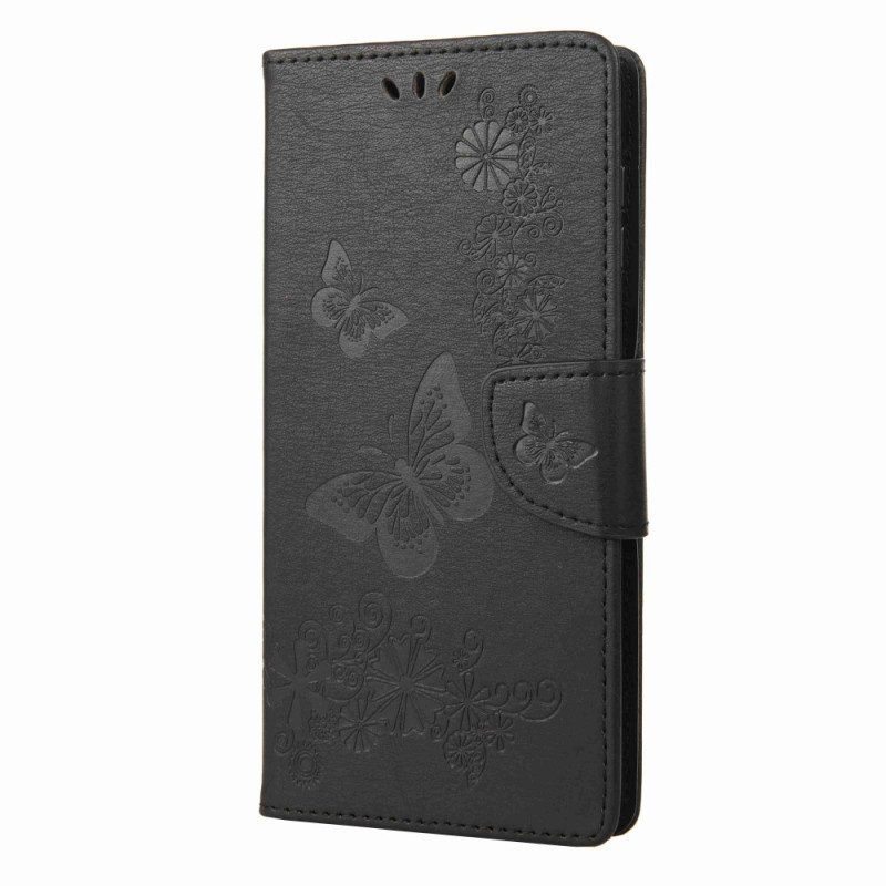Folio-hoesje voor Samsung Galaxy A14 / A14 5G Met Ketting Prachtige Riemvlinders