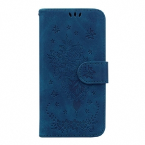 Leren Hoesje voor Samsung Galaxy A14 / A14 5G Met Ketting Strappy Rozen En Vlinders