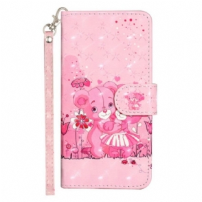 Leren Hoesje voor Samsung Galaxy A14 / A14 5G Met Ketting Zwarte Witte Kattenstring