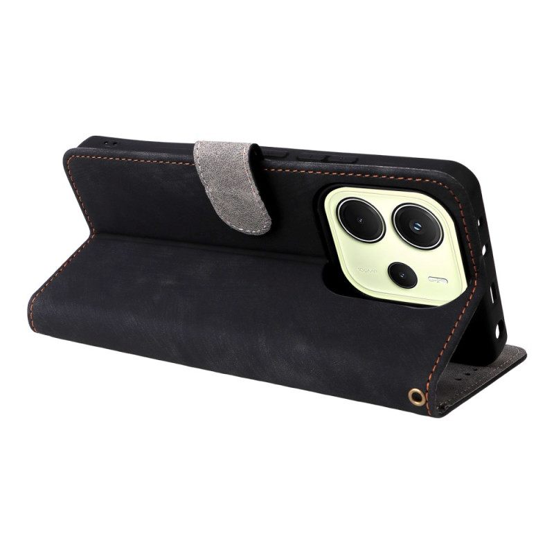 Bescherming Hoesje Xiaomi Redmi Note 14 4g Rfid-bescherming Suède-effect Met Bandje