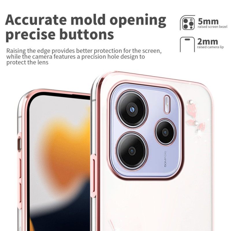 Cover Hoesje Xiaomi Redmi Note 14 4g Telefoonhoesje Strass-steentjes En Bloemen