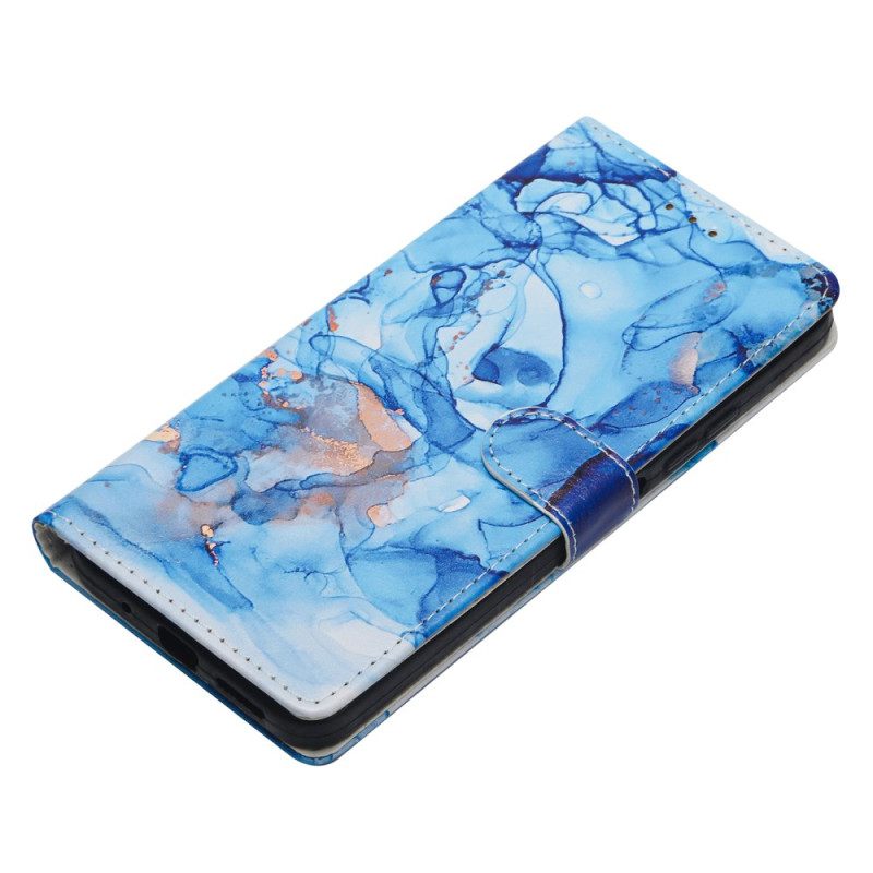 Flip Case Leren Xiaomi Redmi Note 14 4g Blauw Marmer