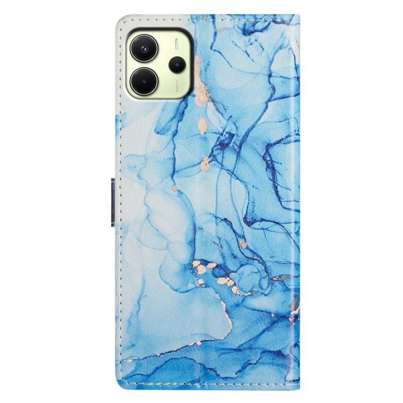 Flip Case Leren Xiaomi Redmi Note 14 4g Blauw Marmer