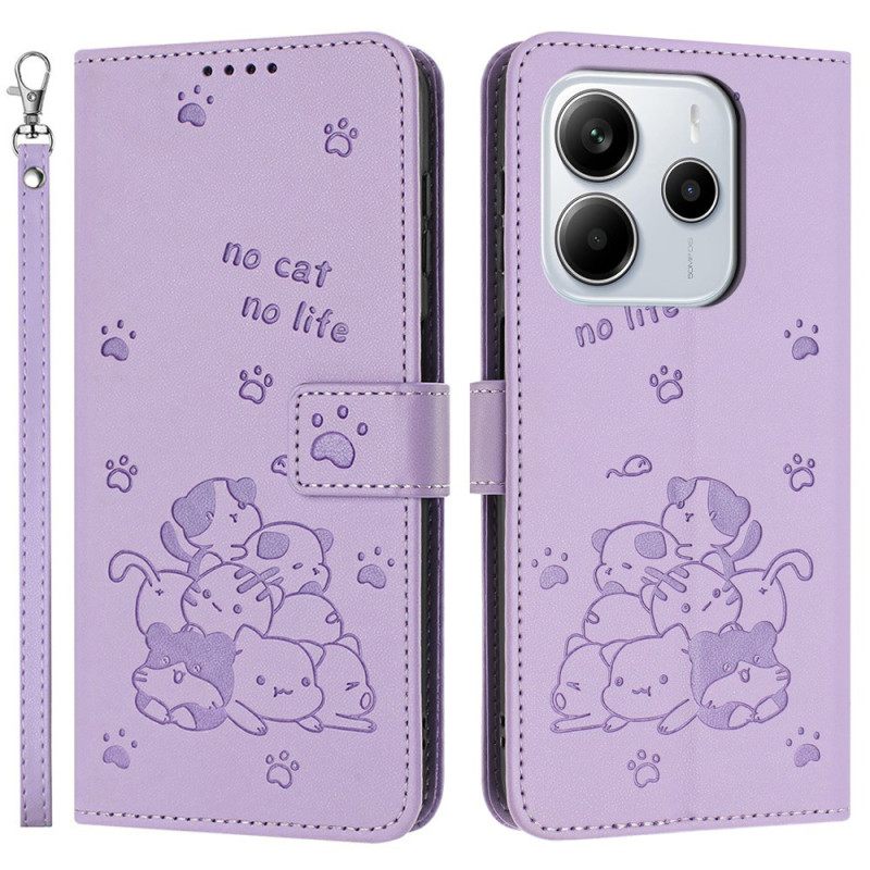 Flip Case Leren Xiaomi Redmi Note 14 4g Kleine Katjes Met Bandje