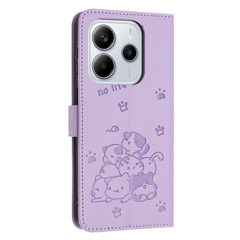 Flip Case Leren Xiaomi Redmi Note 14 4g Kleine Katjes Met Bandje