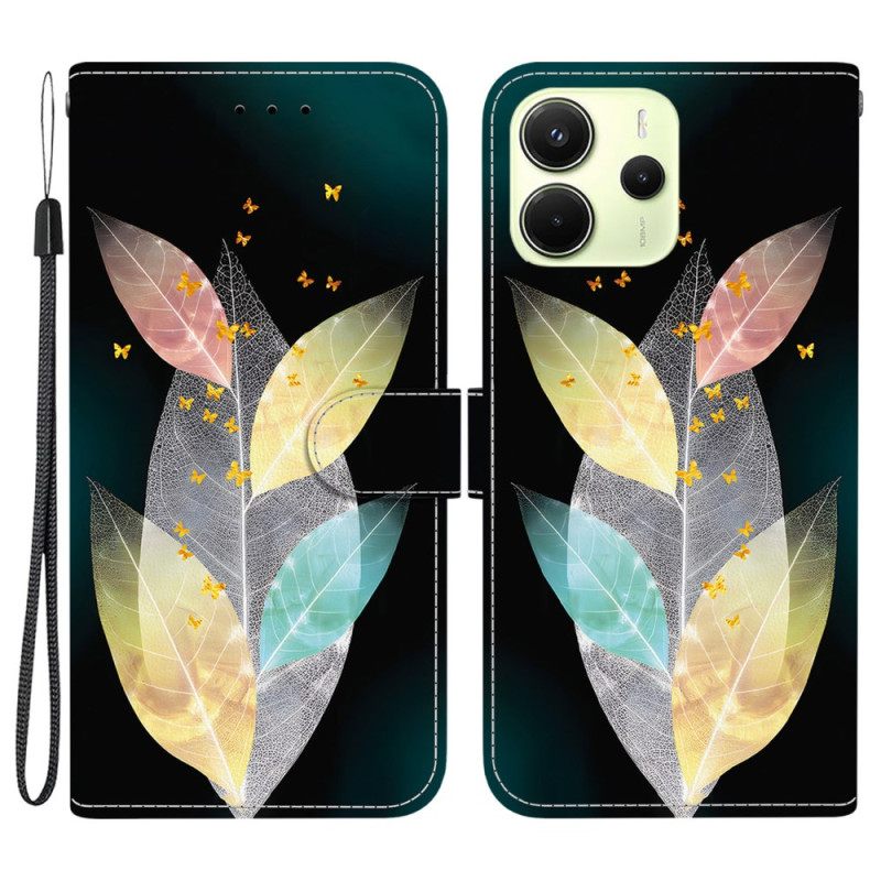 Flip Case Leren Xiaomi Redmi Note 14 4g Kleurrijke Veren