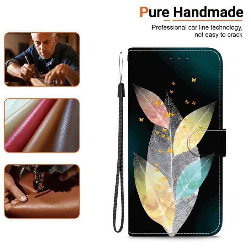 Flip Case Leren Xiaomi Redmi Note 14 4g Kleurrijke Veren