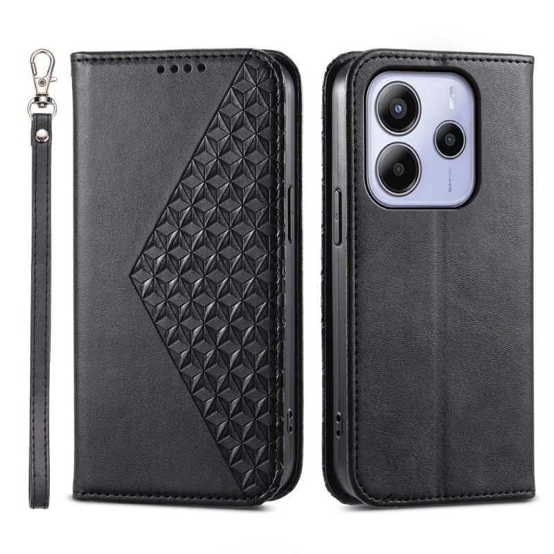 Folio-hoesje Xiaomi Redmi Note 14 4g Telefoonhoesje Diamantpatroon Met Bandje