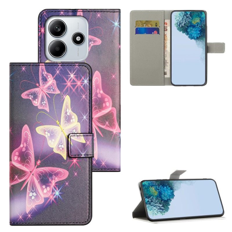 Folio-hoesje Xiaomi Redmi Note 14 4g Telefoonhoesje Gloeiende Vlinders