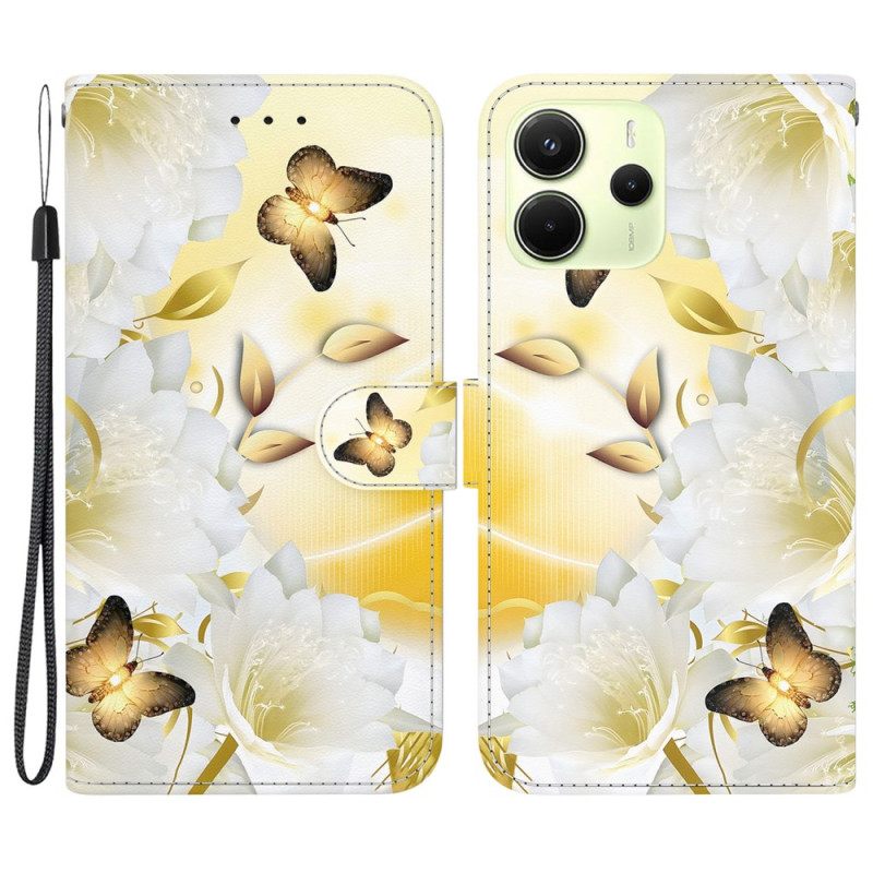 Folio-hoesje Xiaomi Redmi Note 14 4g Telefoonhoesje Gouden Vlinders En Bloemen