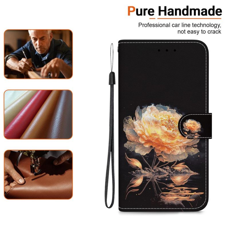 Folio-hoesje Xiaomi Redmi Note 14 4g Telefoonhoesje Oranje Pioenroos