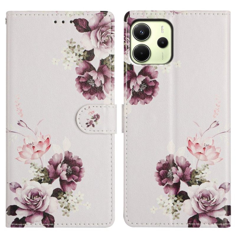 Folio-hoesje Xiaomi Redmi Note 14 4g Telefoonhoesje Paarse Bloemen