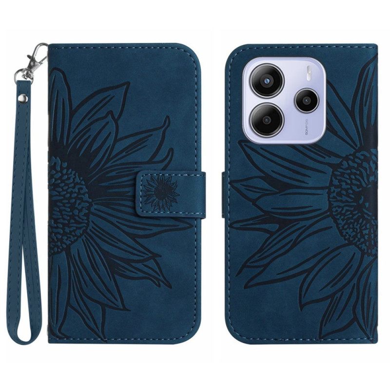 Folio-hoesje Xiaomi Redmi Note 14 4g Telefoonhoesje Zonnebloemprint Met Bandje