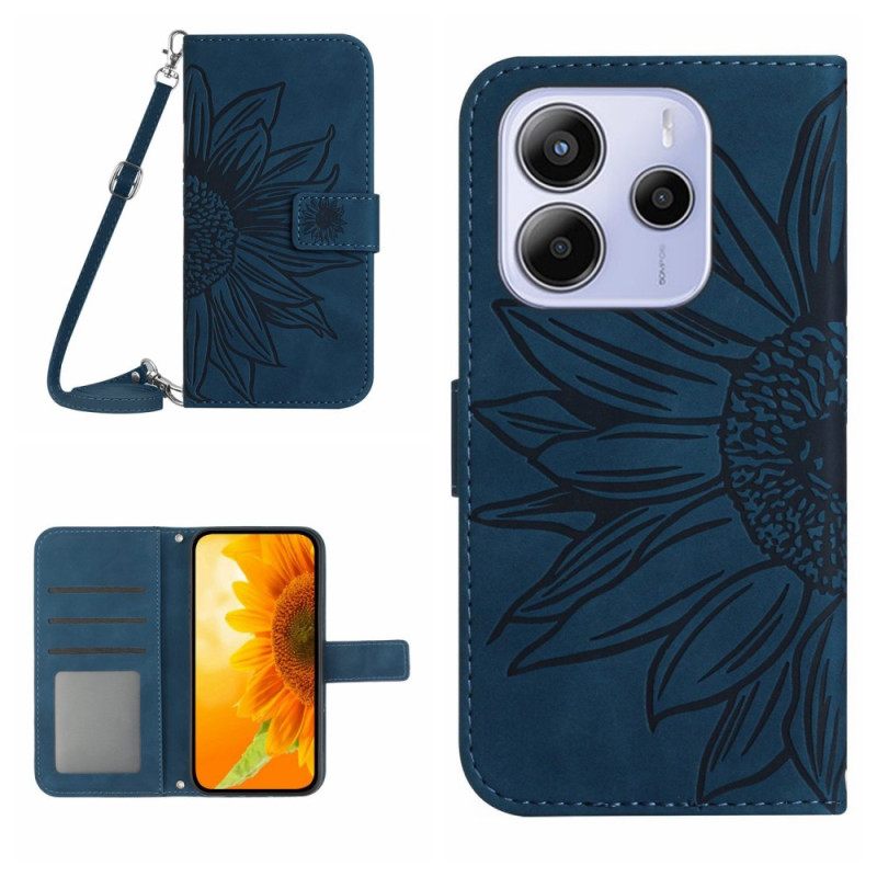 Folio-hoesje Xiaomi Redmi Note 14 4g Telefoonhoesje Zonnebloemprint Met Schouderband